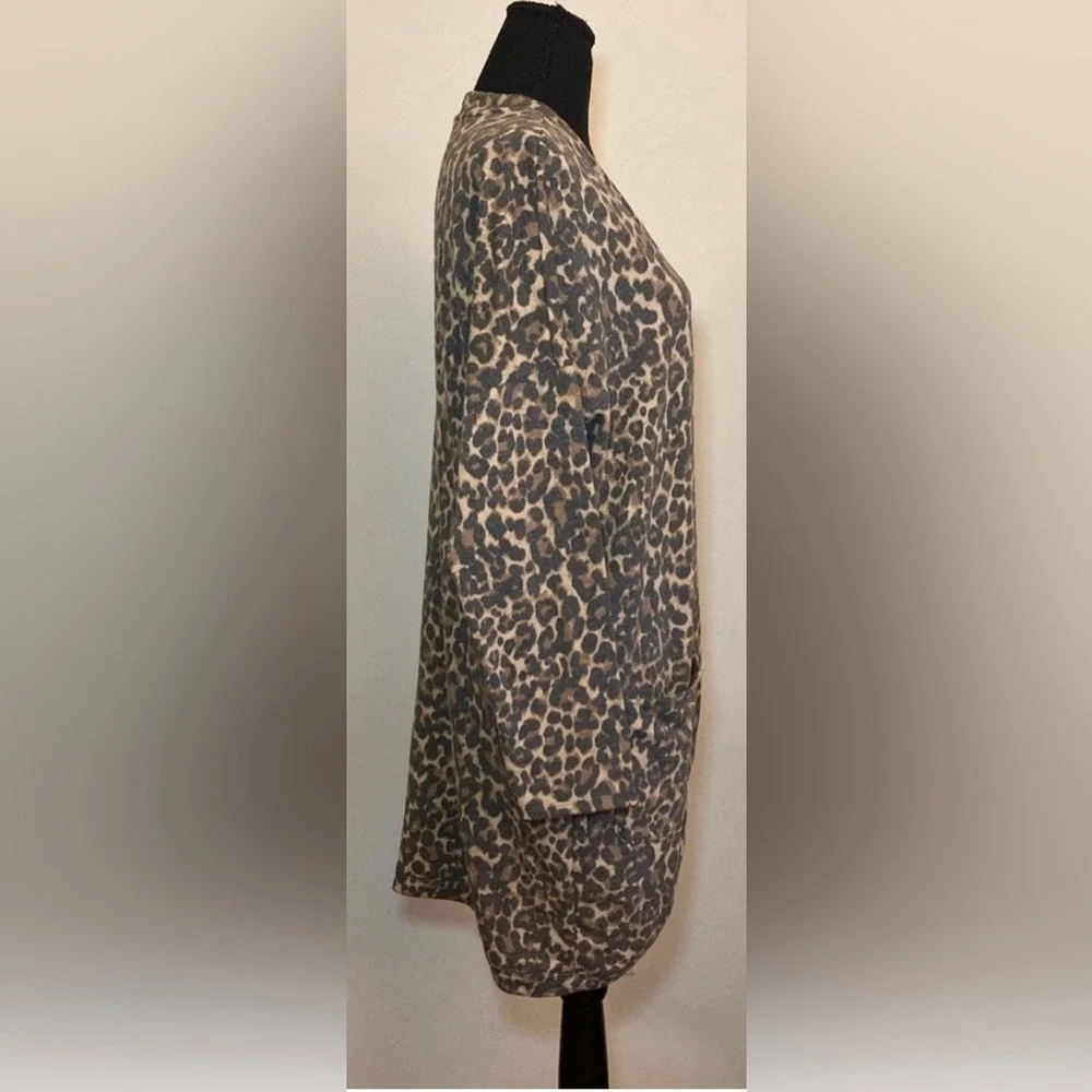 Ivoire Leopard Print Open Front Cardigan Brown Tan Longline Sweater‎ Mens Medium